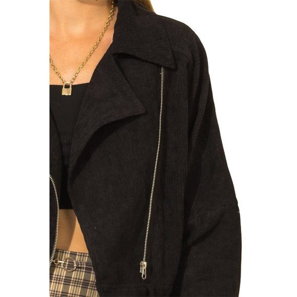 HYFVE WOMENS BLACK SHORT CORDUROY JACKET W/SIDE ZIP /WAISTED BUCKLE - S/M/L - Picture 6 of 12
